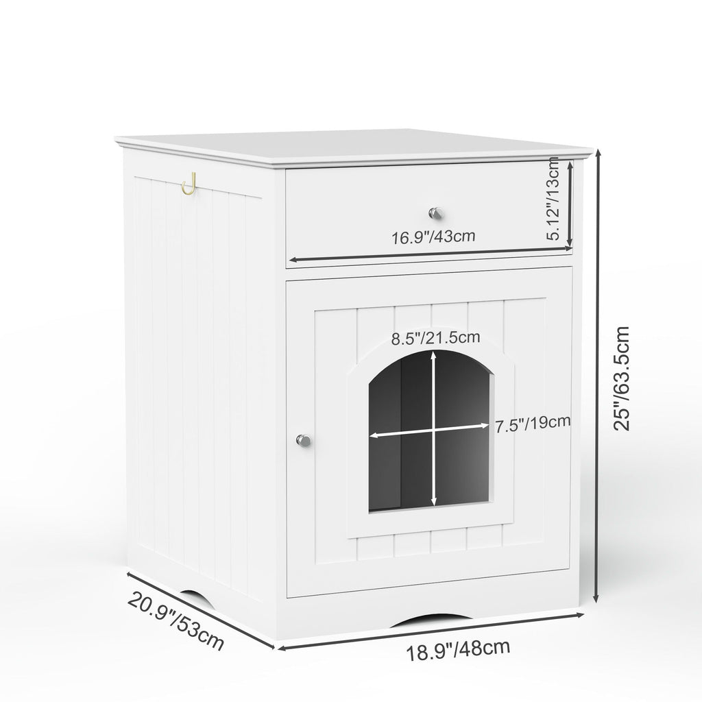Pet House Cat Litter Box Enclosure With Drawer, Side Table