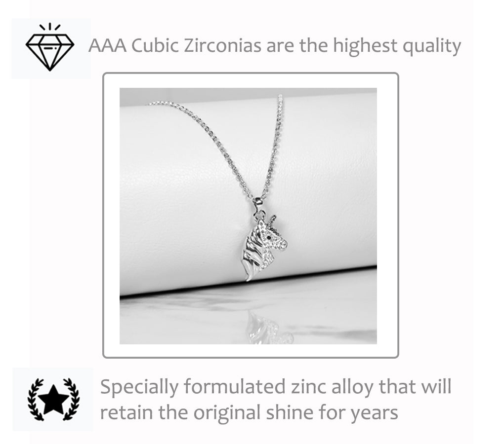 Cubic Zirconia Silver Unicorn Necklace for Girls Crystal Pendant Jewelry with Gift Box, 18 inch