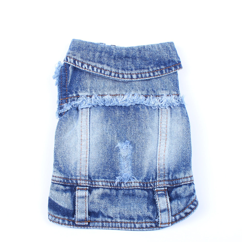 Pet Dog Cat Blue Denim Jeans Jacket Coat Vest