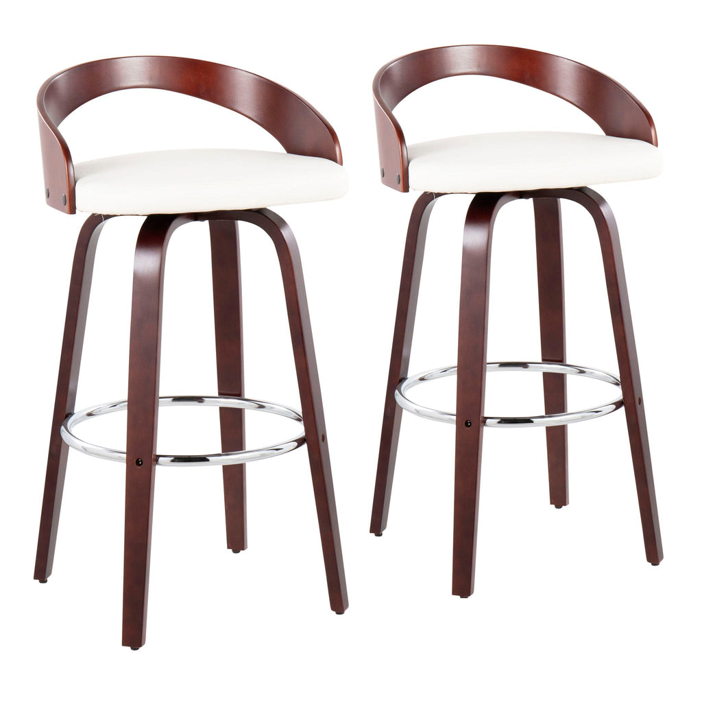 Mid-Century Modern Swivel Barstool Set of 2 with Cushioned Seat - White