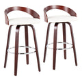 Mid-Century Modern Swivel Barstool Set of 2 with Cushioned Seat - White