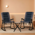 Three Piece Outdoor Patio Furniture Set With Glass Coffee Table And Two Folding Padded Rocking Chairs Navy Blue