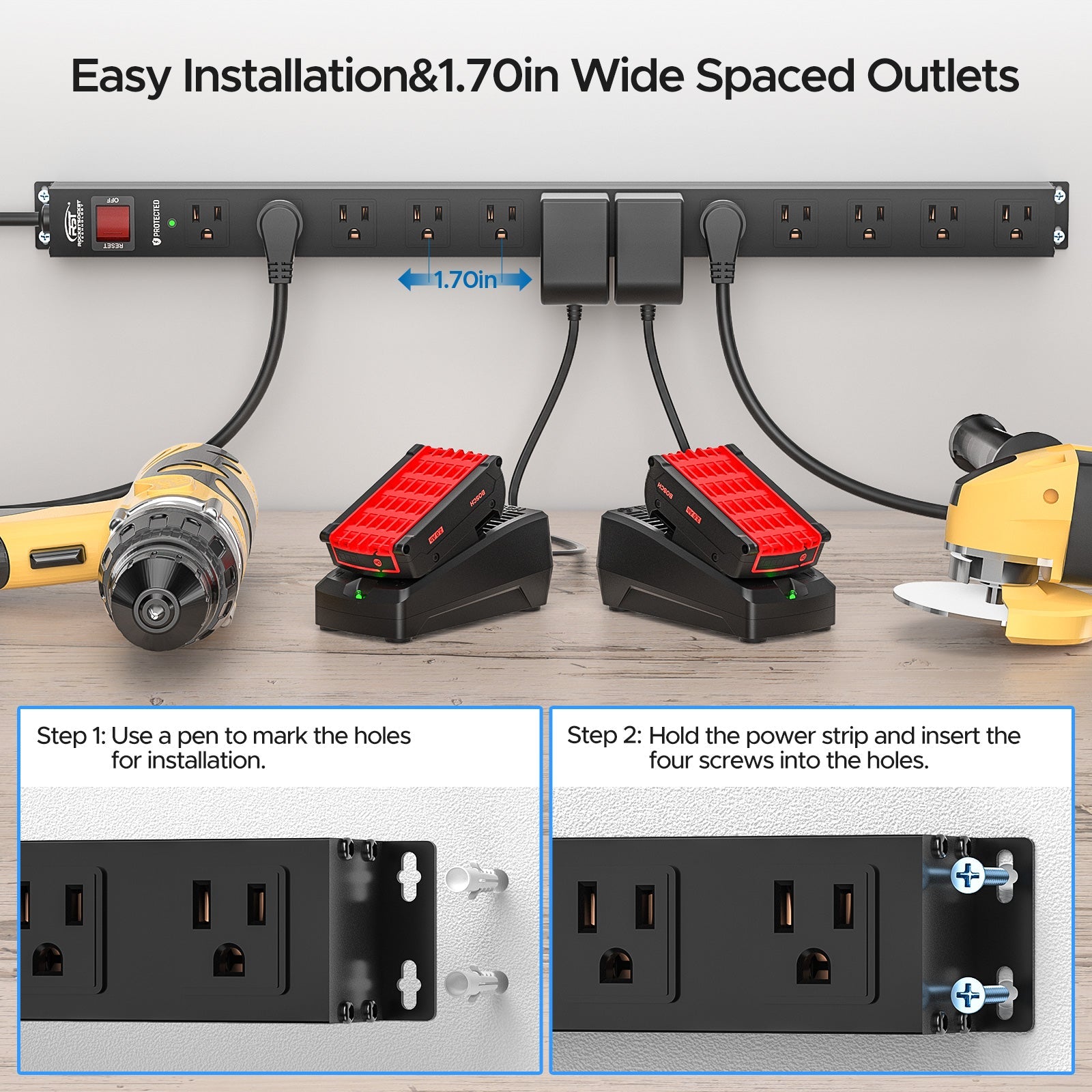 CRST 12-Outlet Metal Surge Protector Power Strip — Mountable, 2100J, 6FT/15FT Cord