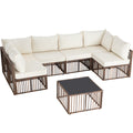 Ainfox 7 Piece Outdoor Sectional Furniture Set with Cushions, Wicker Patio Conversation Set Outdoor Sectional Sofa, All-Weather for Garden, Backyard and Poolside