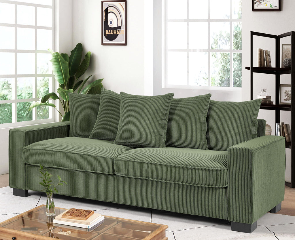 Luxe Sofa With 5 Matching Toss Pillows, Sleek Design, Spacious And Comfortable 3 Seater Couch