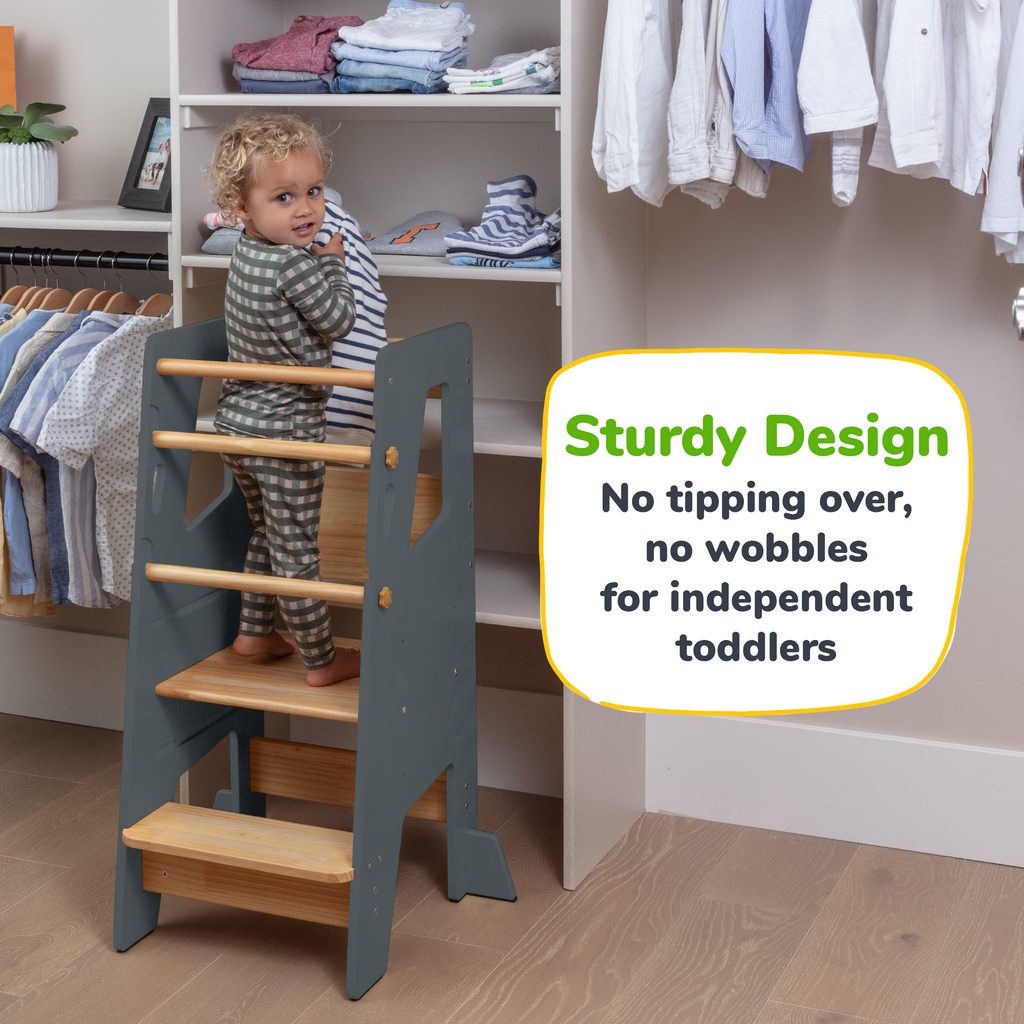 Adjustable Toddler Kitchen Tower with Safety Bars