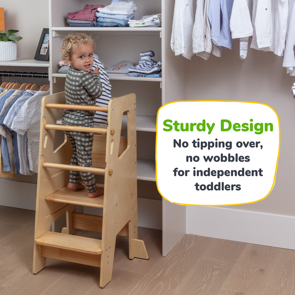 Adjustable Toddler Kitchen Tower with Safety Bars