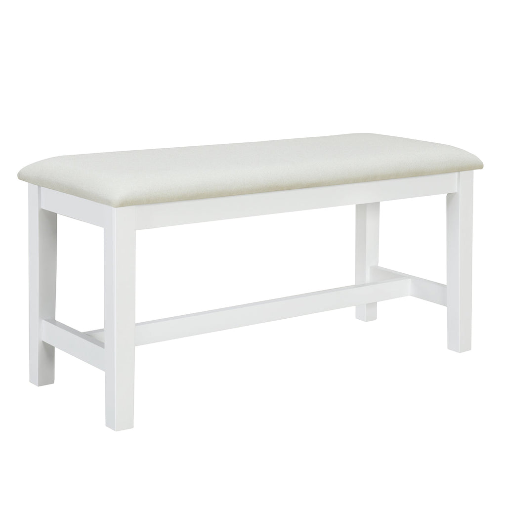 TOPMAX Farmhouse 6-Piece Trestle Dining Table Set with Upholstered Dining Chairs and Bench  59inch, White