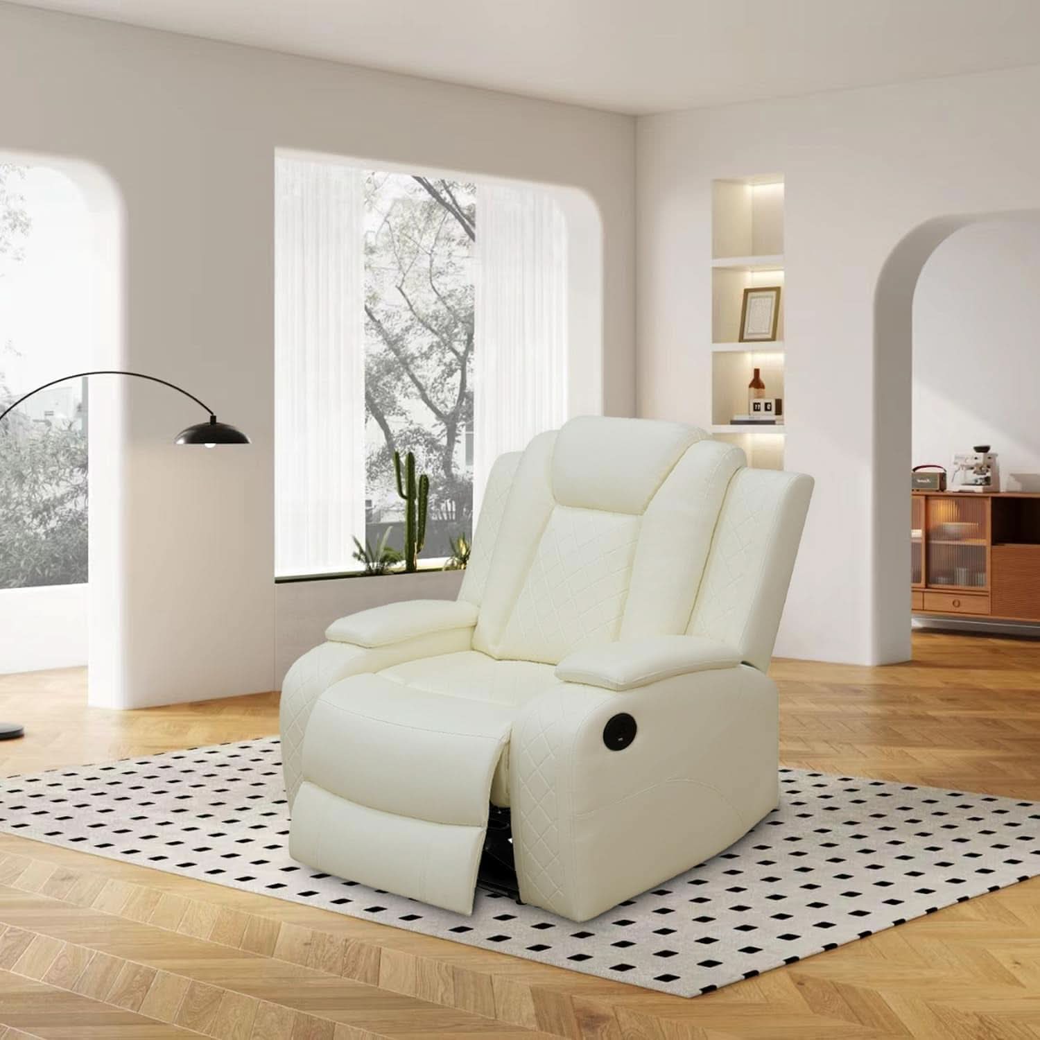 Power Reclining Sofa Set White Living Room Furniture