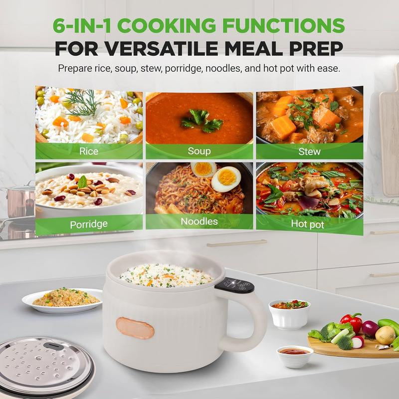 1.6 Liter Portable Rice Cooker & Bento Box Multi-Functional Non-Stick Ceramic Coating 6 Cooking Functions: 6 Cooking Functions: Rice, Soup, Stew, Congee, Etc White Pots and Pans Set Crock Pot Butter Bell Pots and Pans Sets and Pots Set,Figaro Iron, Pots