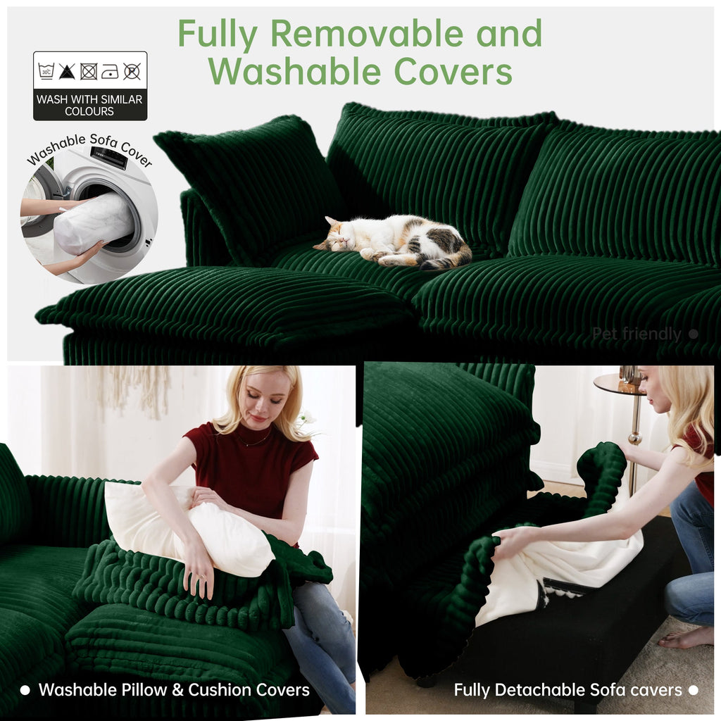 Slipcovered Sectional 2 Seater Sofa Couch with Convertible Ottoman