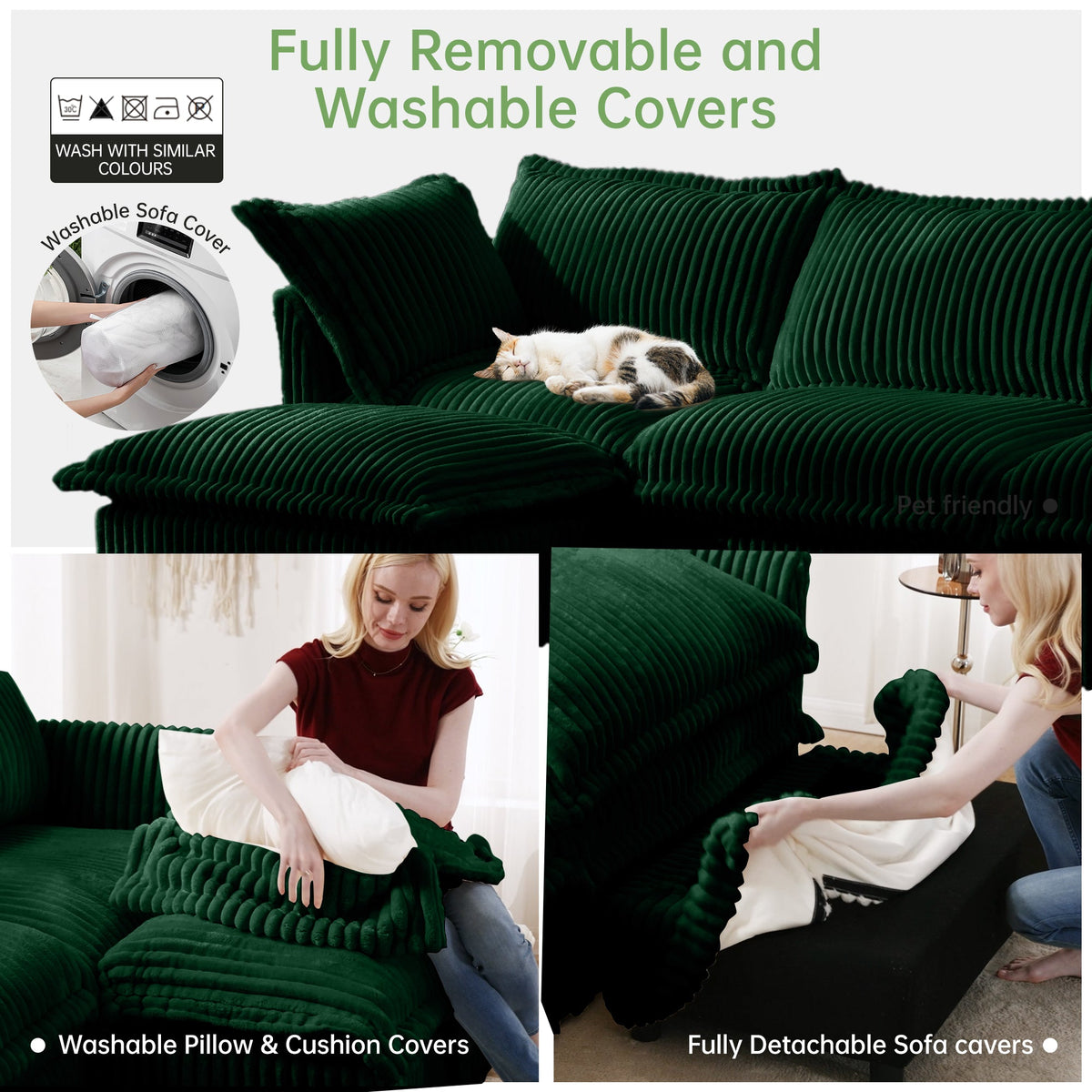 Slipcovered Sectional 2 Seater Sofa Couch with Convertible Ottoman