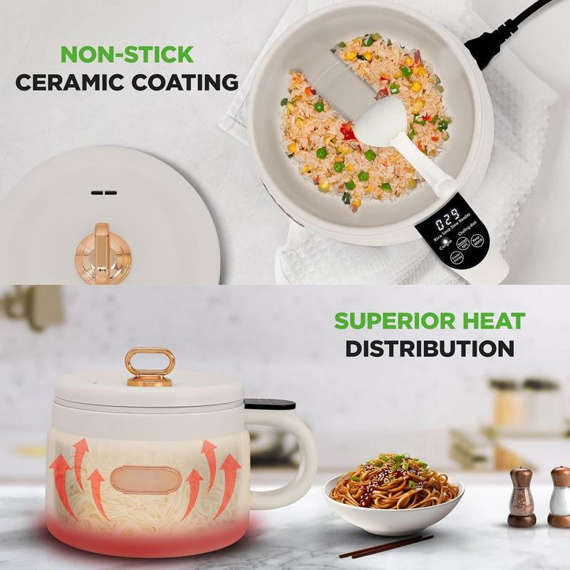 1.6 Liter Portable Rice Cooker & Bento Box Multi-Functional Non-Stick Ceramic Coating 6 Cooking Functions: 6 Cooking Functions: Rice, Soup, Stew, Congee, Etc White Pots and Pans Set Crock Pot Butter Bell Pots and Pans Sets and Pots Set,Figaro Iron, Pots