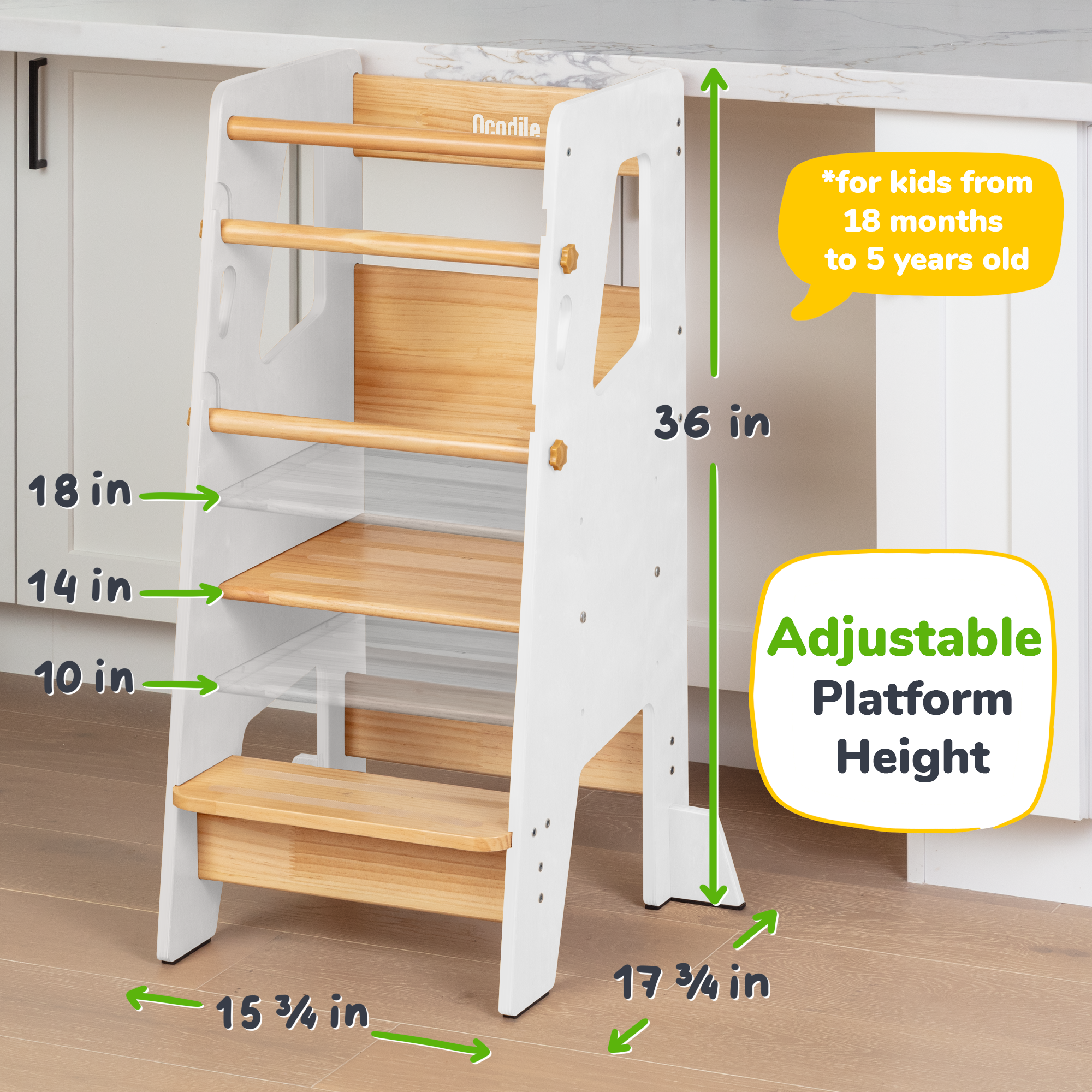 Adjustable Toddler Kitchen Tower with Safety Bars