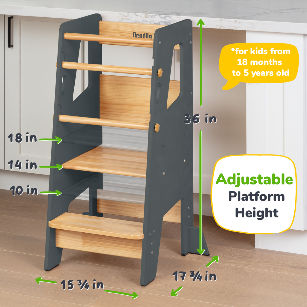 Adjustable Toddler Kitchen Tower with Safety Bars