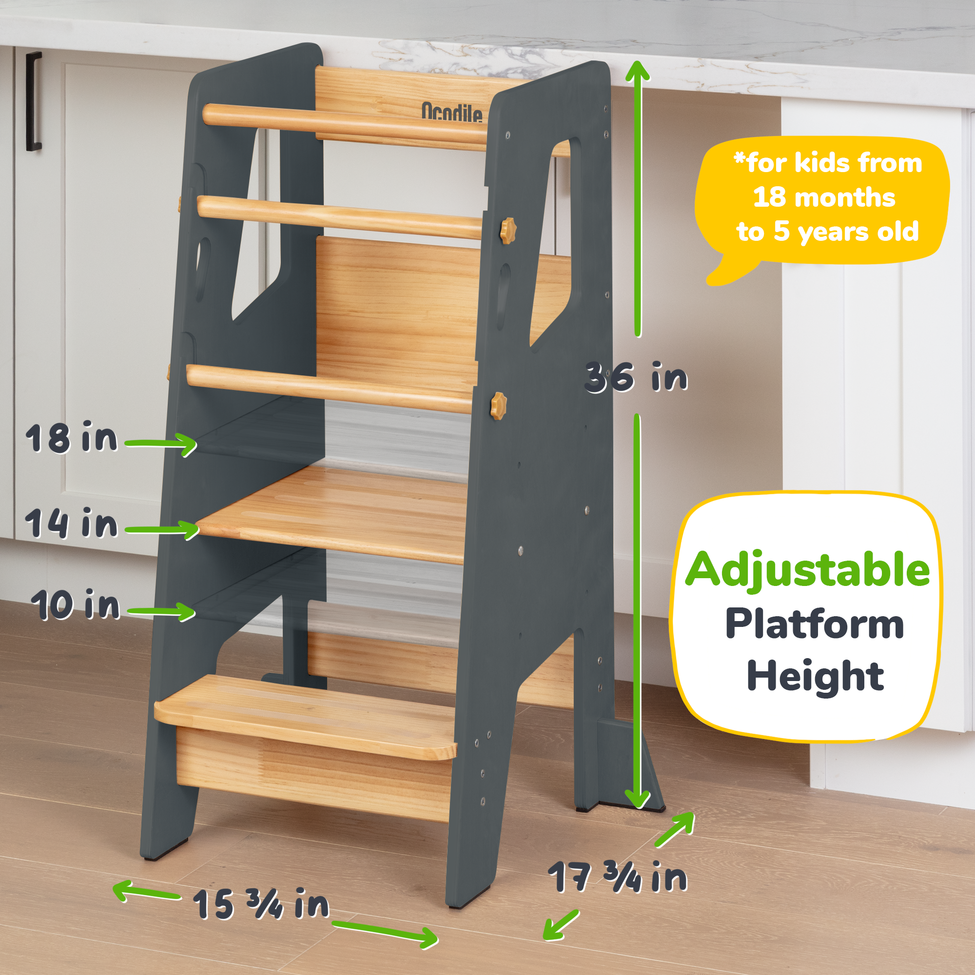 Adjustable Toddler Kitchen Tower with Safety Bars