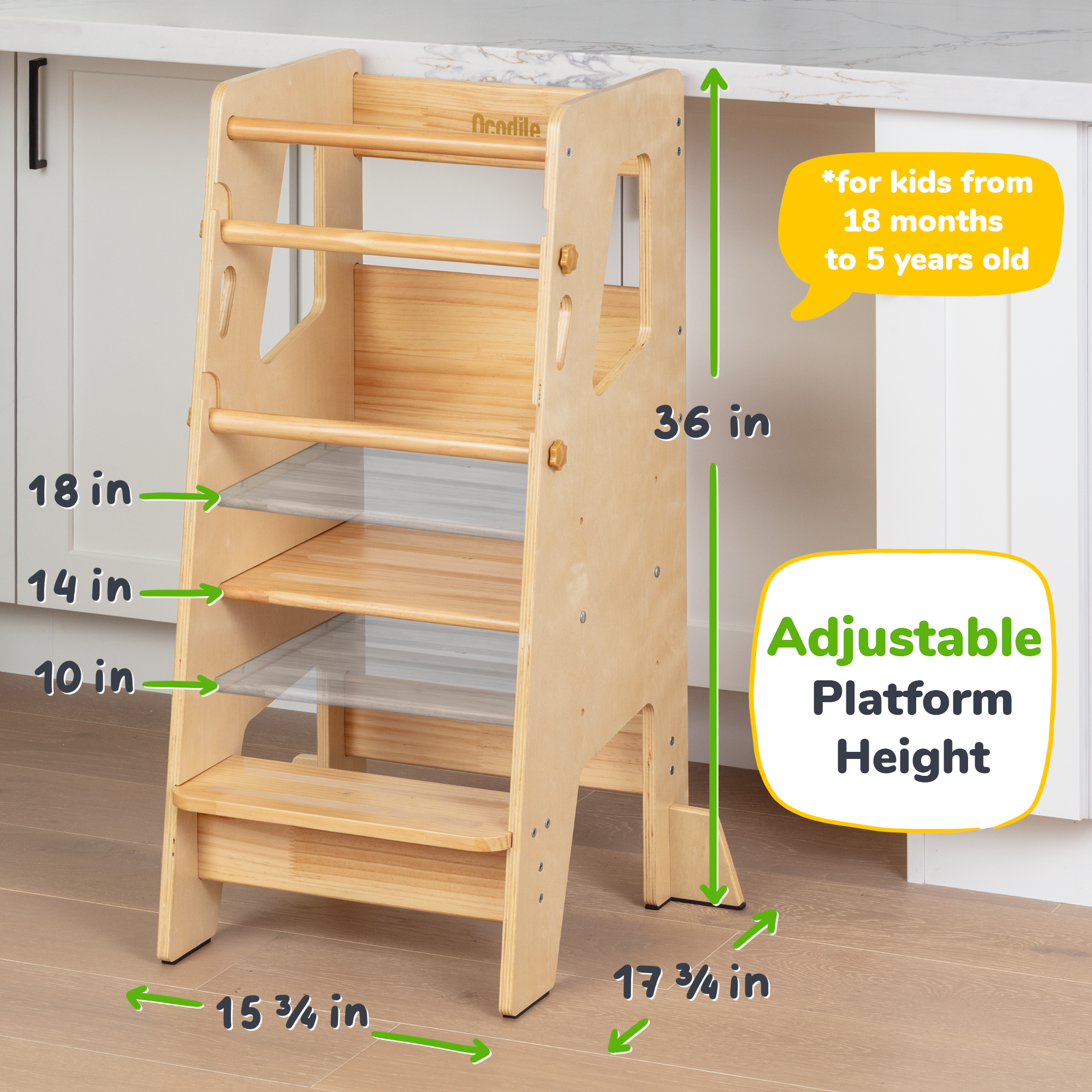 Adjustable Toddler Kitchen Tower with Safety Bars