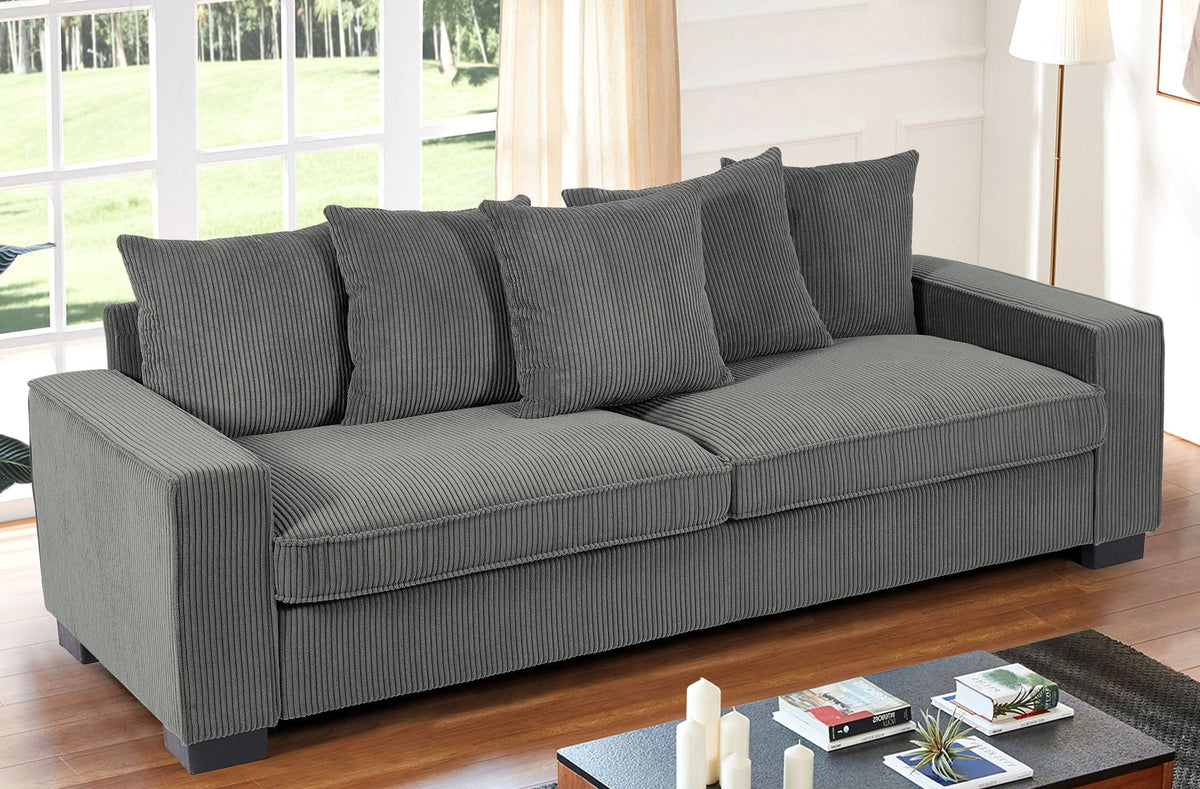 Luxe Sofa With 5 Matching Toss Pillows, Sleek Design, Spacious And Comfortable 3 Seater Couch