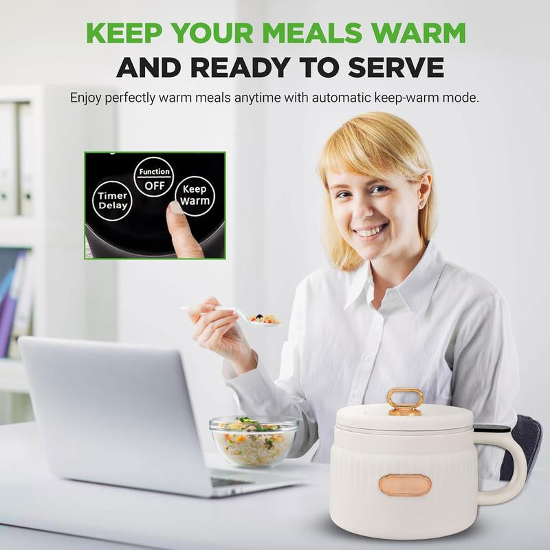 1.6 Liter Portable Rice Cooker & Bento Box Multi-Functional Non-Stick Ceramic Coating 6 Cooking Functions: 6 Cooking Functions: Rice, Soup, Stew, Congee, Etc White Pots and Pans Set Crock Pot Butter Bell Pots and Pans Sets and Pots Set,Figaro Iron, Pots