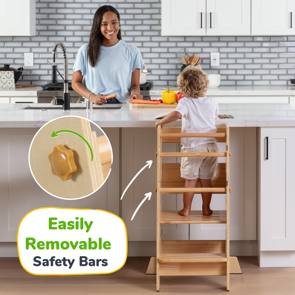 Adjustable Toddler Kitchen Tower with Safety Bars