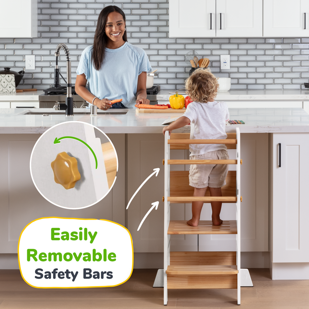 Adjustable Toddler Kitchen Tower with Safety Bars