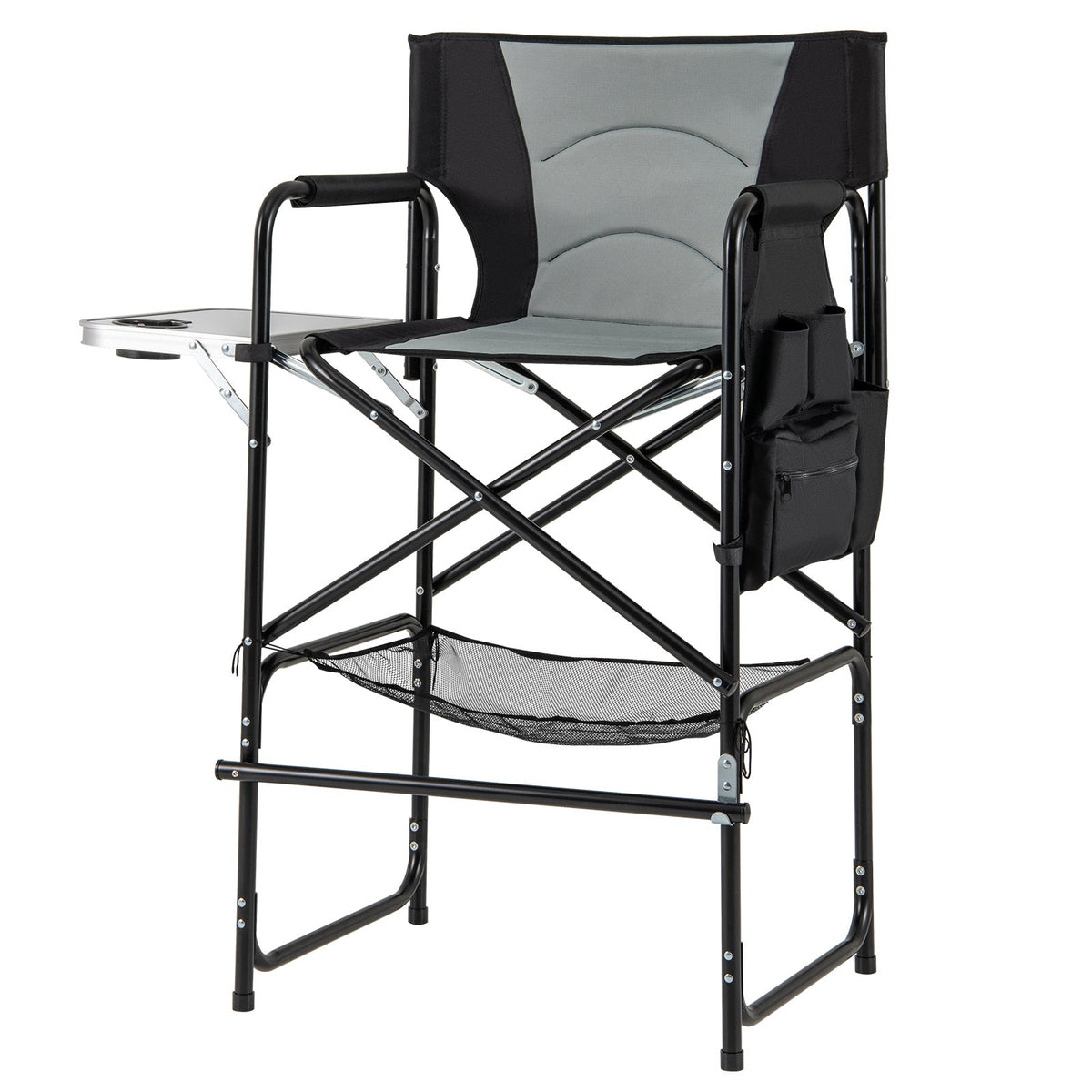 46 Inches Tall Directors Chair with Foldable Side Table and Footrest-Gray