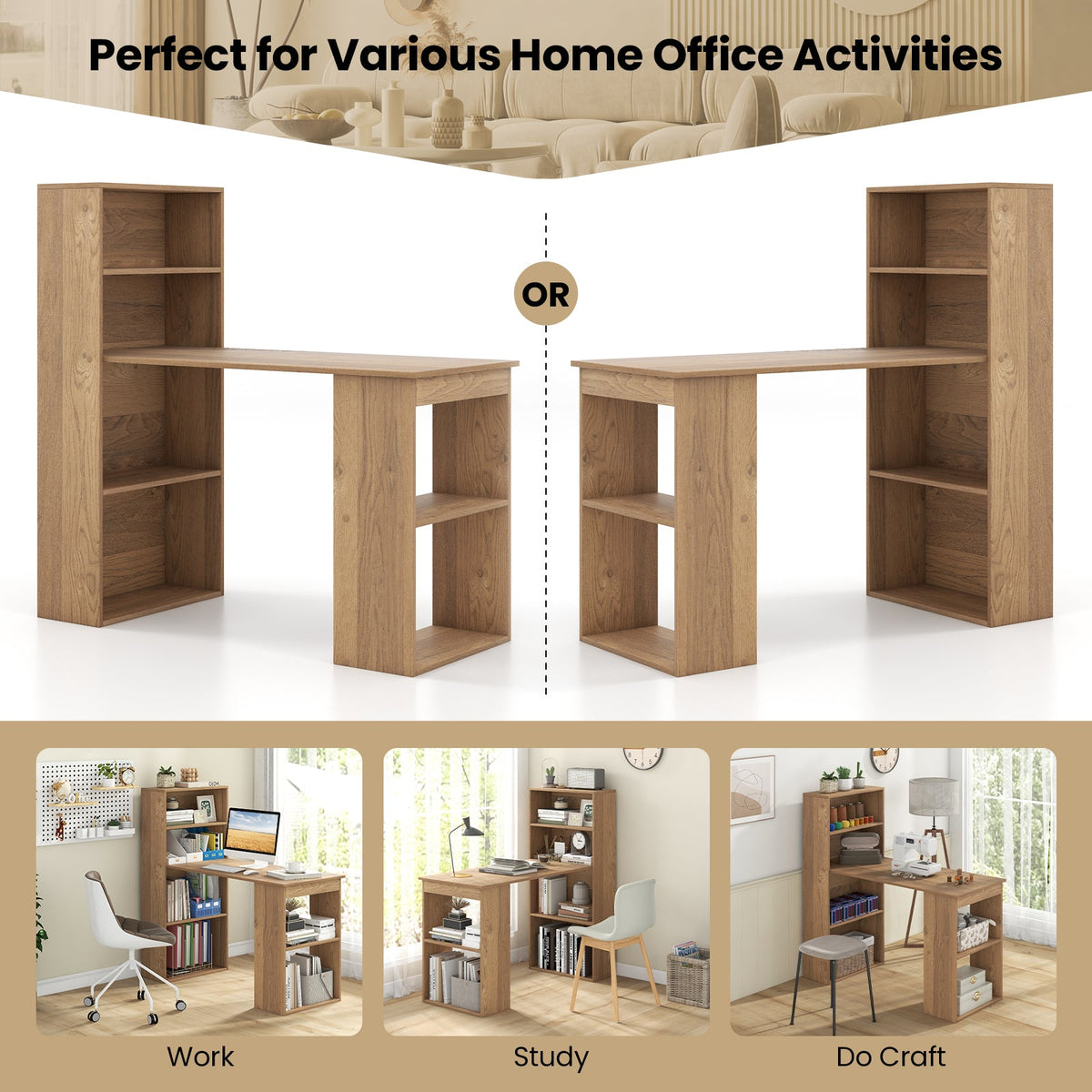 Computer Desk Writing Workstation Office with 6-Tier Storage Shelves