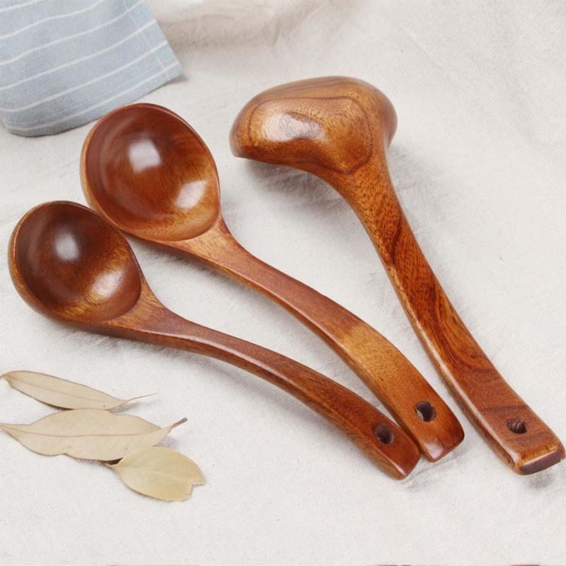 Long Handled Wooden Soup Spoons Bamboo  Wood  Kitchen Cooking Utensil Tools