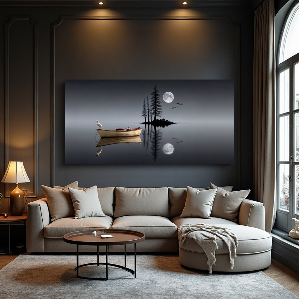 Modern Minimalist Night Lake Wall Art