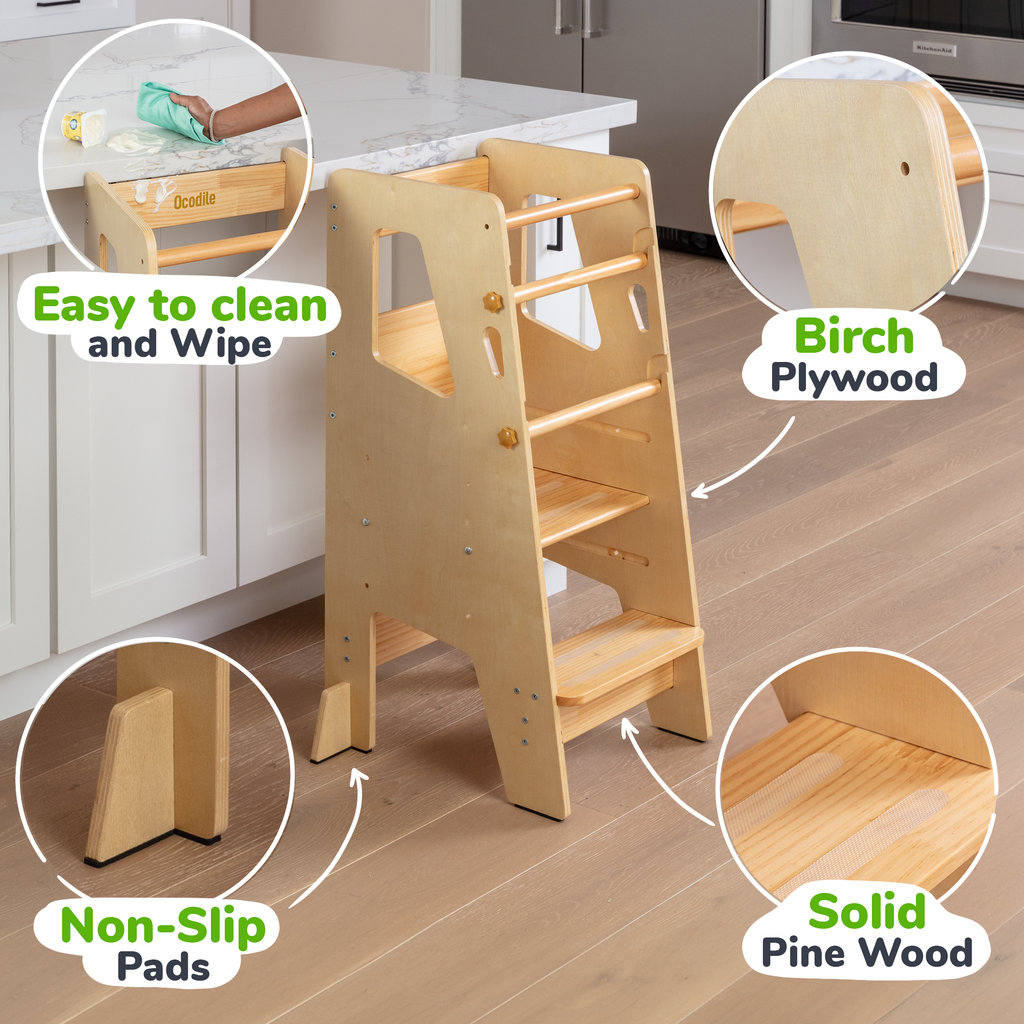 Adjustable Toddler Kitchen Tower with Safety Bars