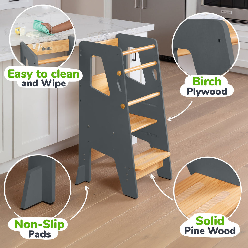 Adjustable Toddler Kitchen Tower with Safety Bars