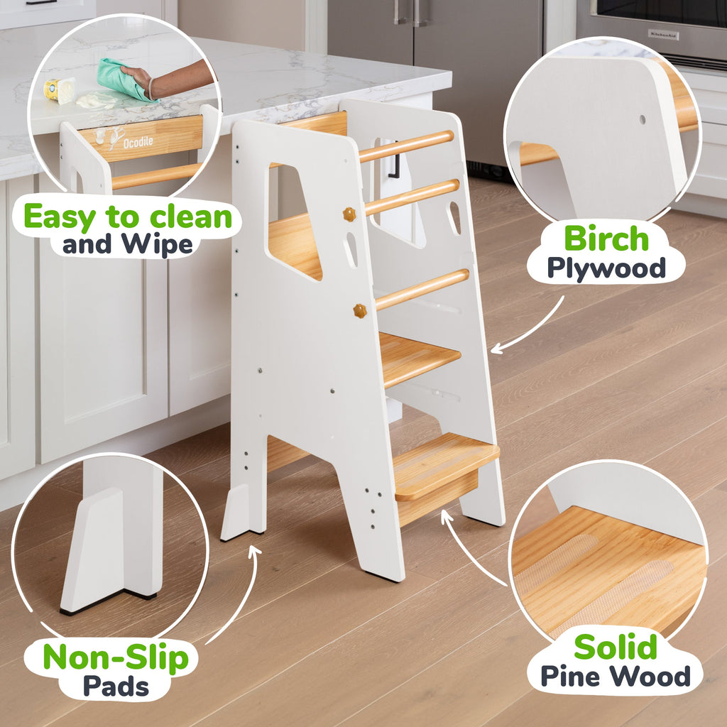 Adjustable Toddler Kitchen Tower with Safety Bars