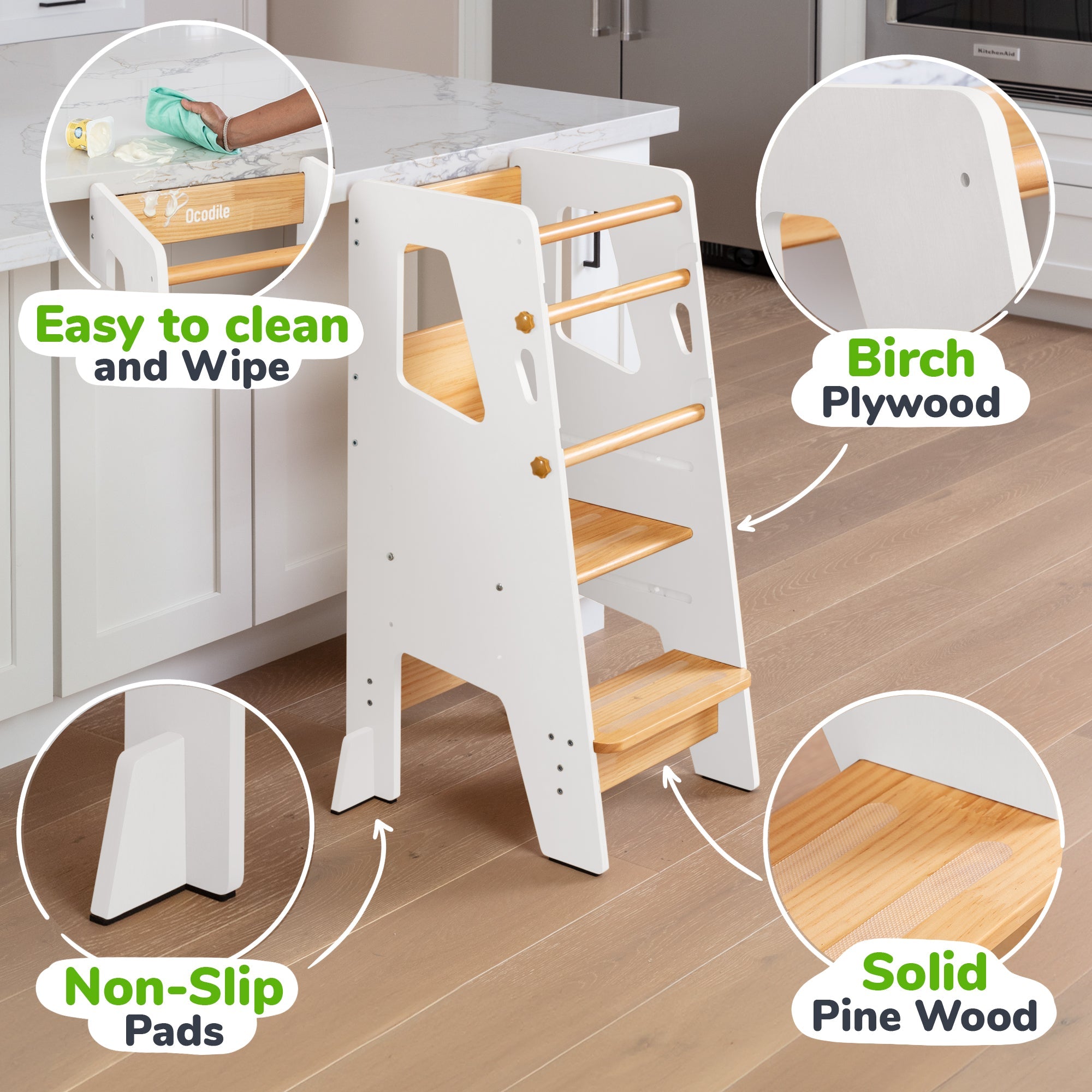 Adjustable Toddler Kitchen Tower with Safety Bars