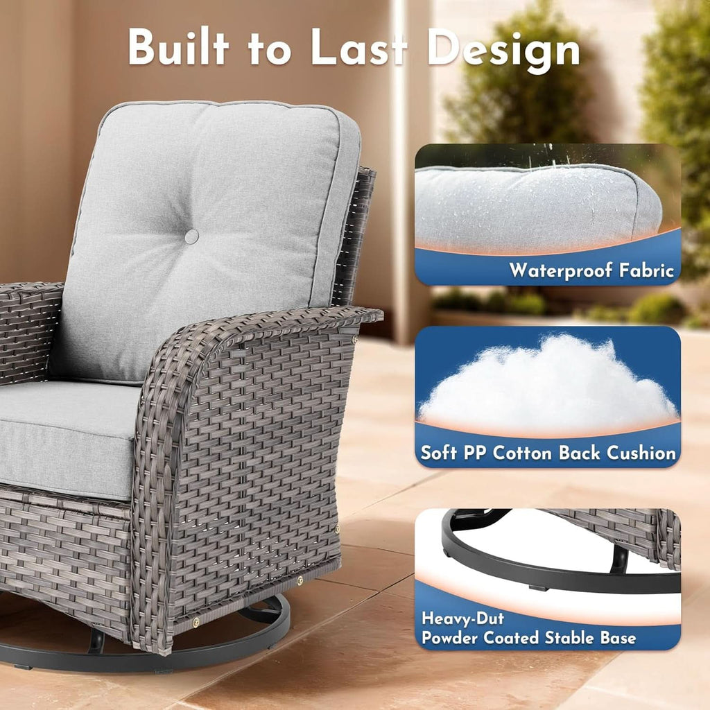 5 Piece Outdoor Patio Furniture Set With Swivel Rocker Chairs Light Gray