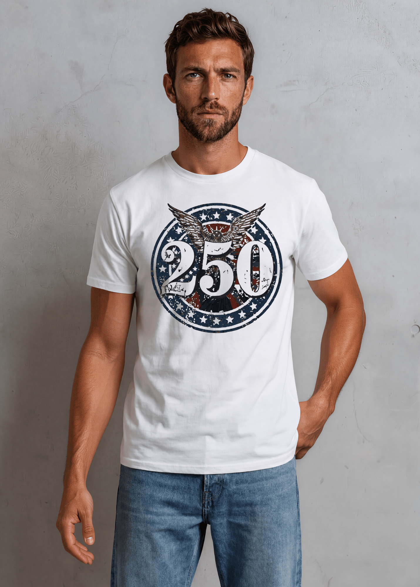 250 Emblem Eagle Distorted Graphic White T-Shirt Made in USA