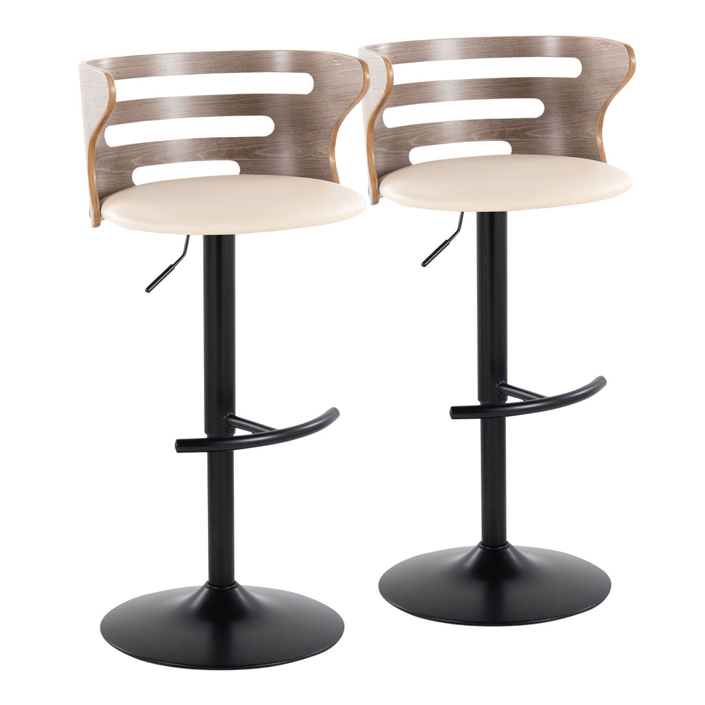 Mid-Century Modern Adjustable Barstool Set with Swivel and Rounded T Footrest - Beige or Black