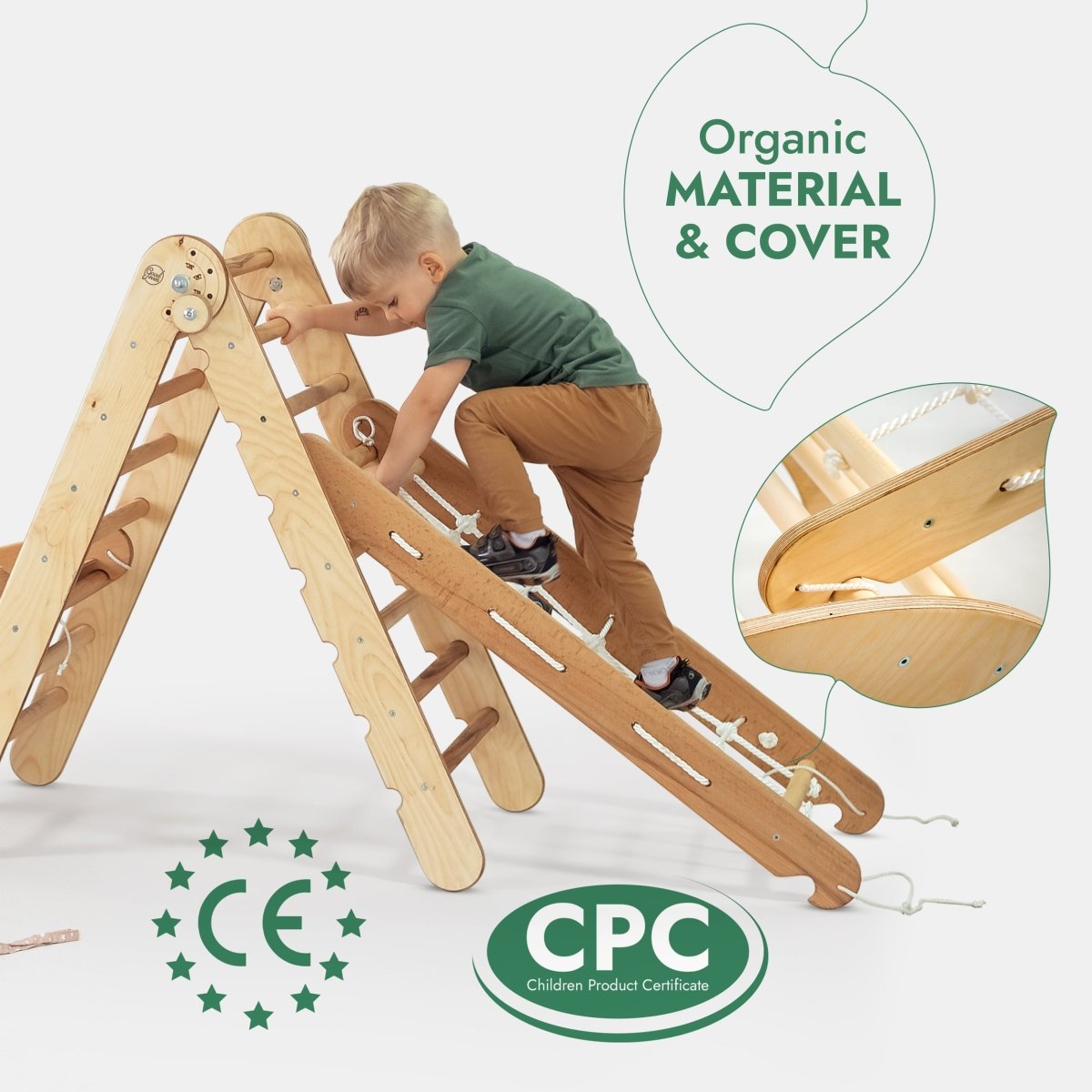 5in1 Montessori Climbing Set: Triangle Ladder + Arch/Rocker + Slide Board/Ramp + Netting rope + Cushion