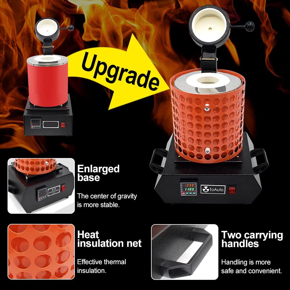 GTE Gold Melting Furnace – 1+3 KG Electric Digital Smelting Kiln Kit, 1800W 2100°F for Gold Silver Copper Aluminum (110V)