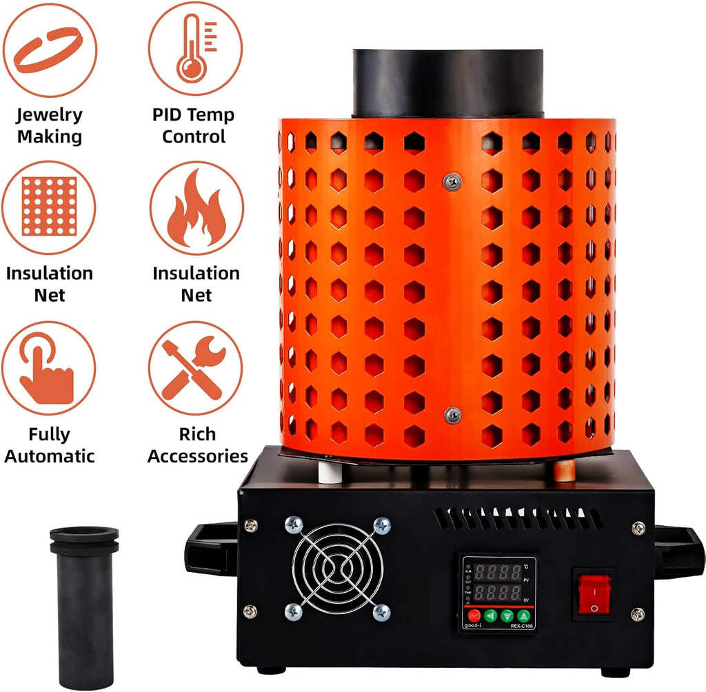 GTE Gold Melting Furnace – 1+3 KG Electric Digital Smelting Kiln Kit, 1800W 2100°F for Gold Silver Copper Aluminum (110V)