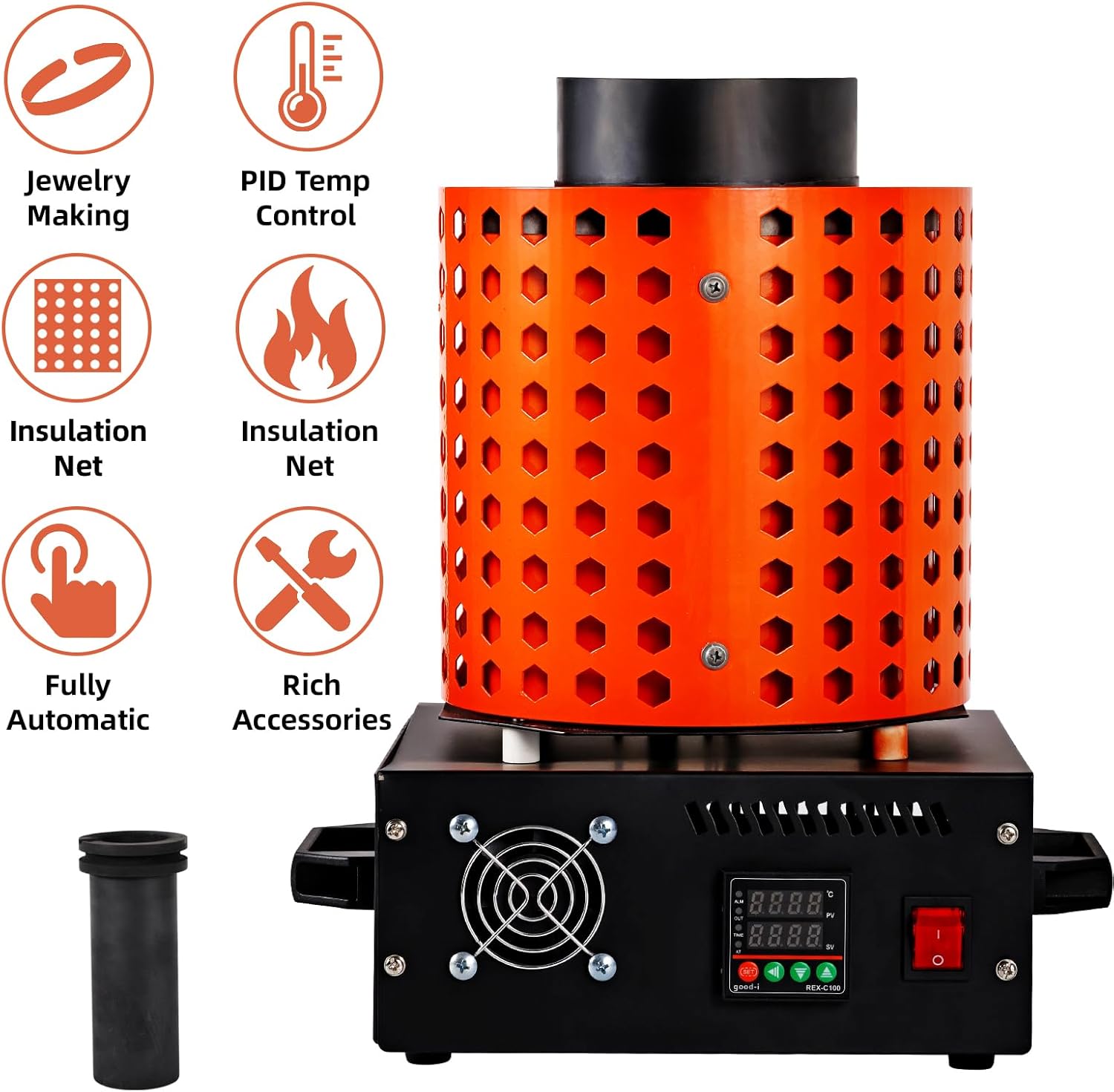 GTE Gold Melting Furnace – 1+3 KG Electric Digital Smelting Kiln Kit, 1800W 2100°F for Gold Silver Copper Aluminum (110V)