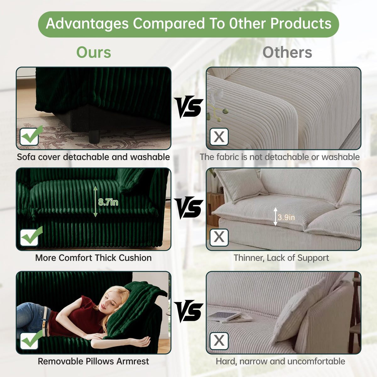 Slipcovered Sectional 2 Seater Sofa Couch with Convertible Ottoman