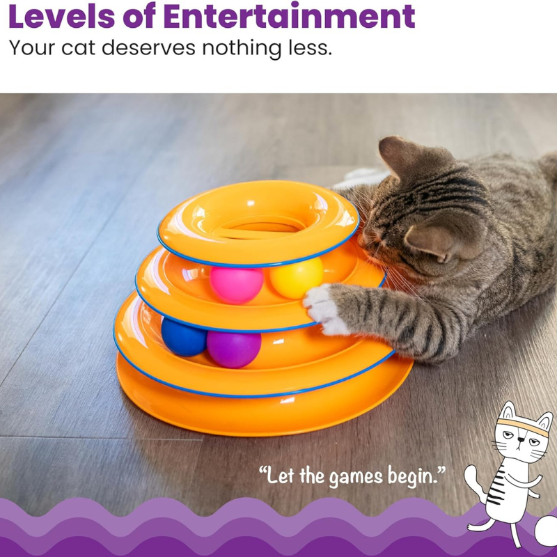 3-Tier Cat Track Toy – Interactive Spinning Ball Tower for Active Cats