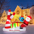 7 Feet Christmas Inflatables Santa with Slingshot and Built-in LED Lights Outdoor Decoration