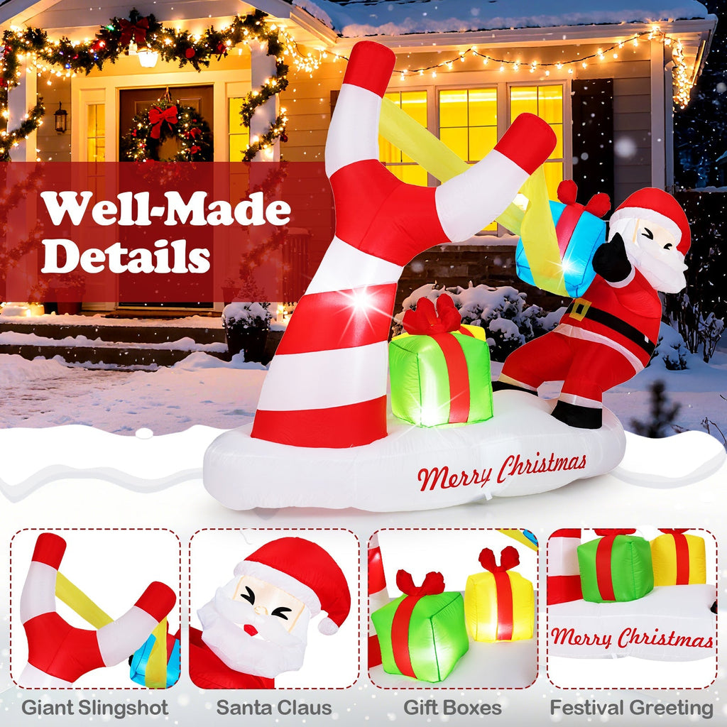 7 Feet Christmas Inflatables Santa with Slingshot and Built-in LED Lights Outdoor Decoration