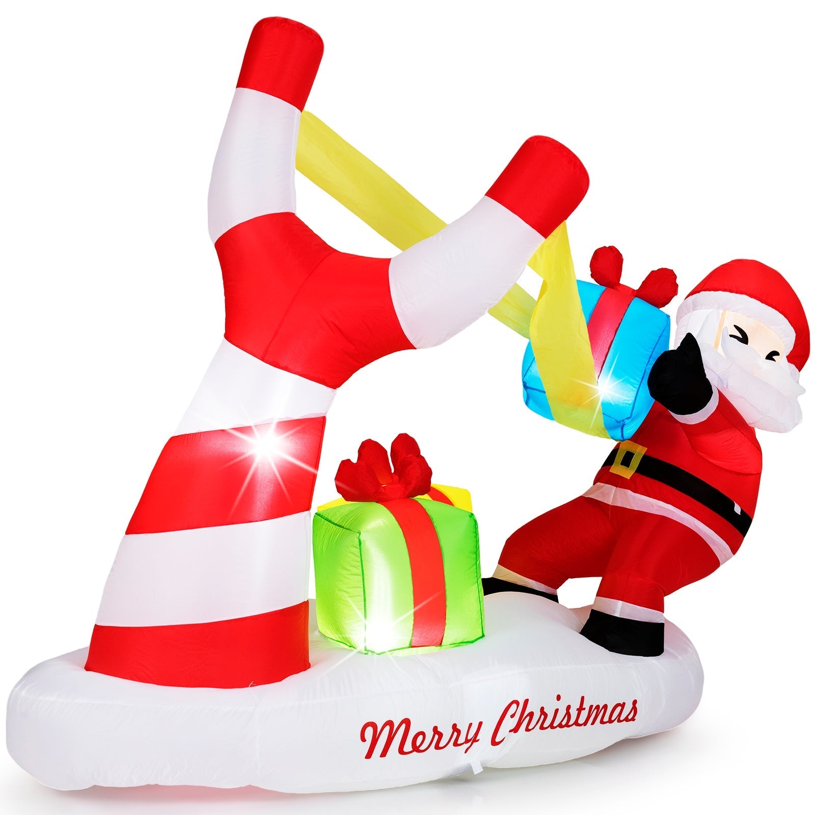 7 Feet Christmas Inflatables Santa with Slingshot and Built-in LED Lights Outdoor Decoration