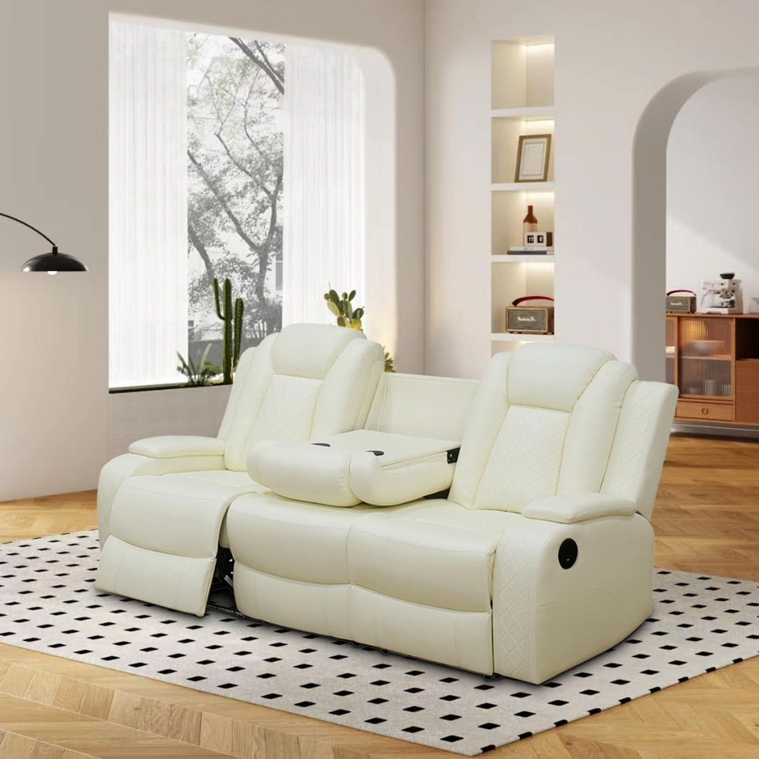 Power Reclining Sofa Set White Living Room Furniture