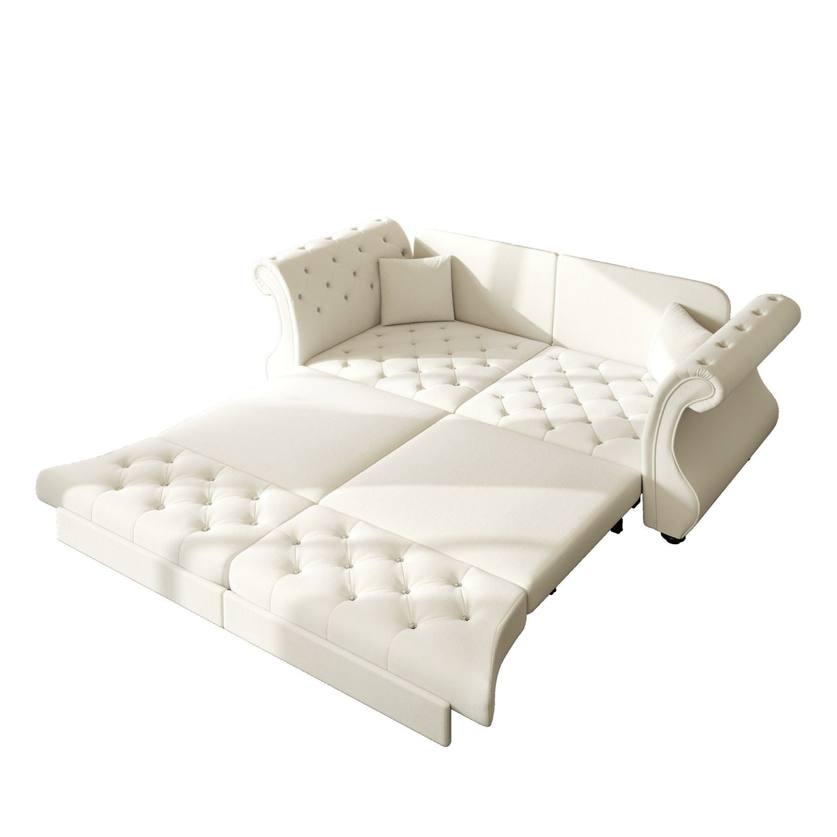 Oversized Chesterfield Pull Out Sofa Bed, Roll Arm Couch With Flower Tufting For Living Room