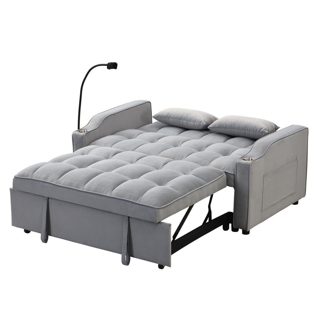 Modern Loveseat Futon Sofa With Pullout Bed, Adjustable Reclining Backrest, Toss Pillows