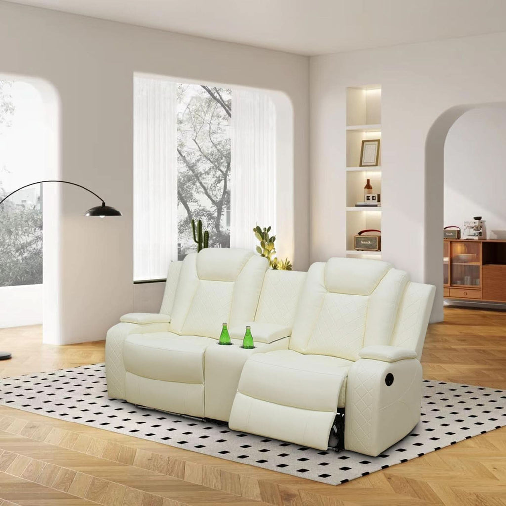 Power Reclining Sofa Set White Living Room Furniture