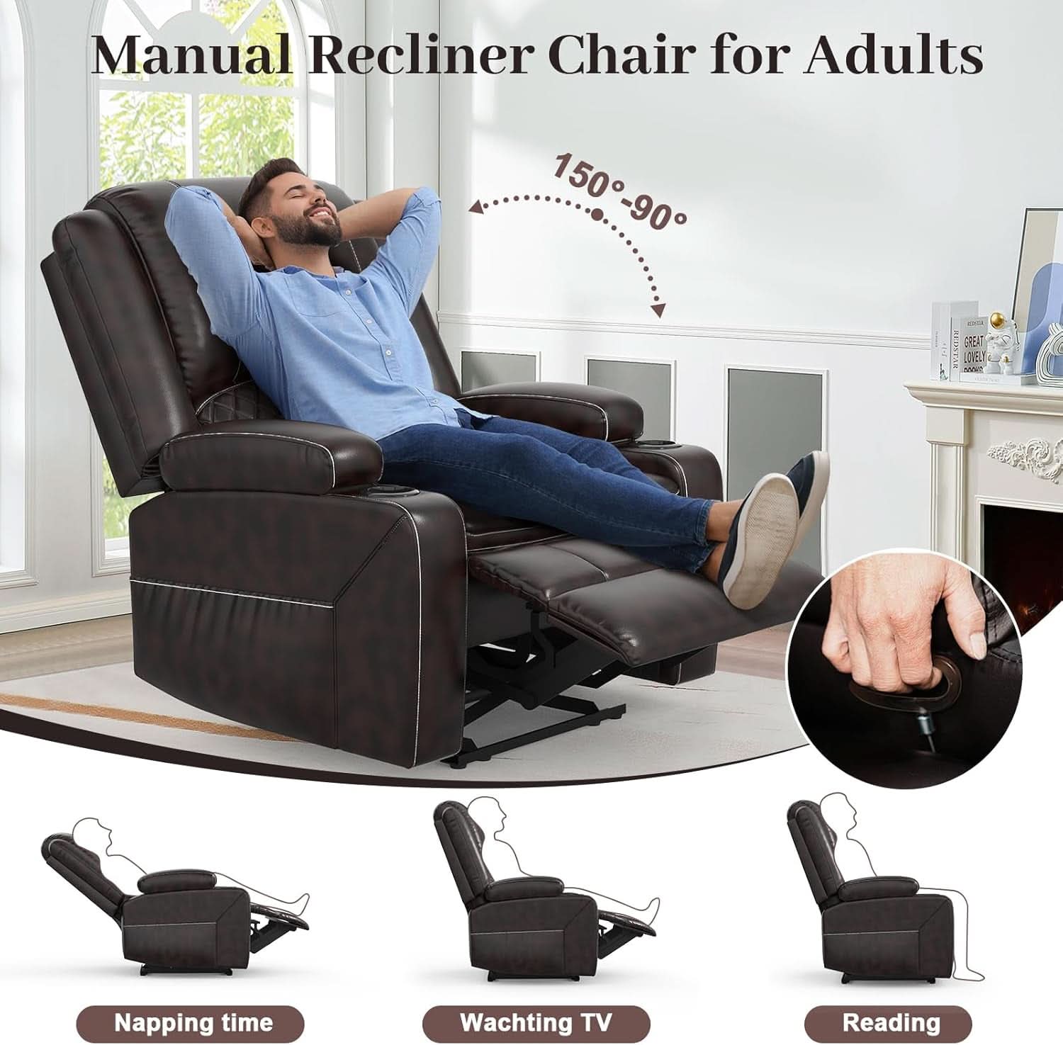 Three Seater Recliner Sofa Set Oversize Chair Removable Console Living Room Furniture For Comfort